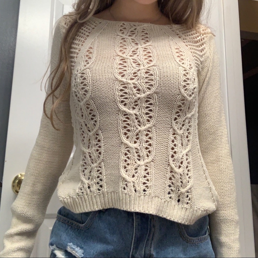 Very Pretty Knit Cream Cutout Sweater